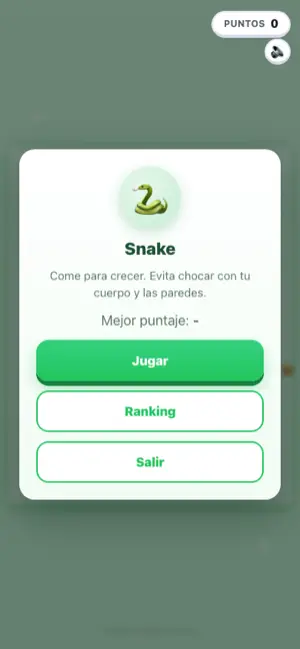 Pantalla del juego Snake