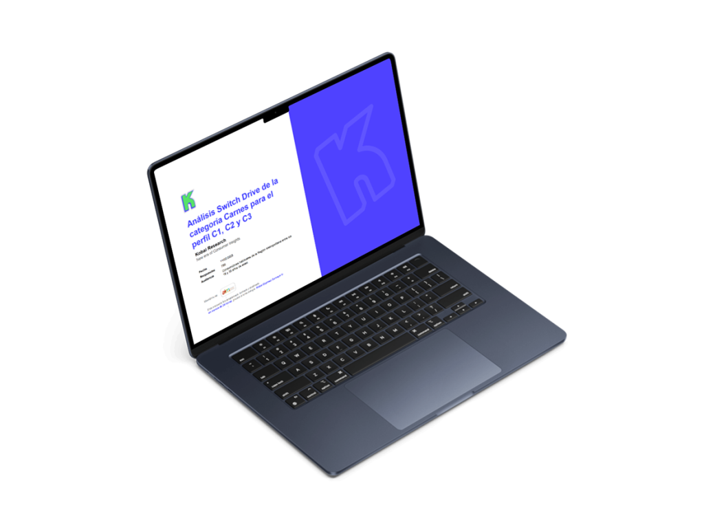 Imagen de una laptop mostrando la portada de una investigacion de mercado hecha por Kobai Research